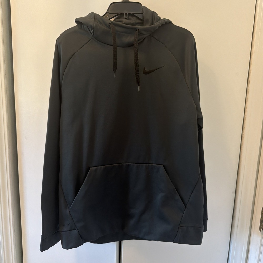 Nike Men's Sz L  Dri Fit Charcoal GreyHoodie Pullover Long Sleeve Fleece Lined